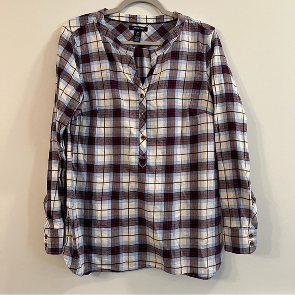 Women’s Lands’ End blue and red plaid button front pullover tunic top size 10 - Picture 1 of 4